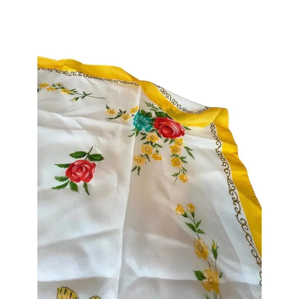 Vintage 50s Rayon Floral‎ Scarf Hand Rolled Edge WPL 10360 Made Japan 30